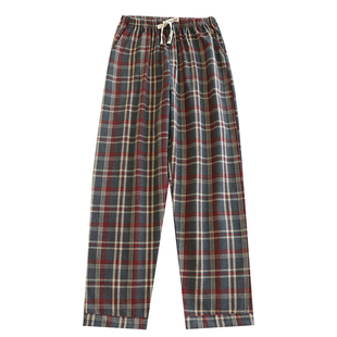 2026春秋纯棉睡裤男女同款磨毛绒布长裤冬季加厚羊羔绒格子家居裤