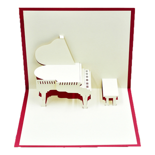 3D立体钢琴吉他小提琴造型乐器手工剪纸小贺卡片节日生日祝福礼物