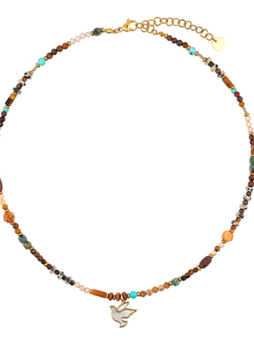 aviho 贝母飞鸽 天然虎眼石串珠项链小众美拉德锁骨复古叠戴毛衣