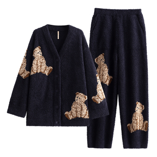 家乐芬睡衣女士秋冬季冬款半边绒软绵绵加厚加绒珊瑚绒家居服套装