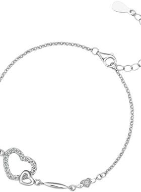 周六福S925银爱心手链女甜美气质手饰送女友本命年礼物