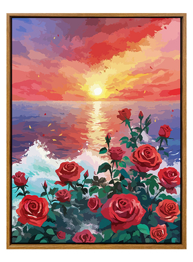 【夕阳下的玫瑰花海】手工涂色画
