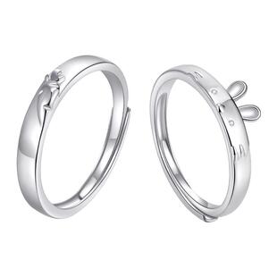 中国黄金央创兔子情侣对戒纯银戒指开口小众一对生日礼物送女友S