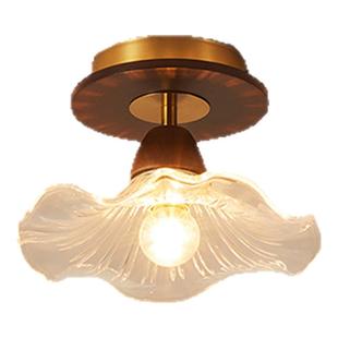 中古风过道灯阳台灯玄关灯吸顶灯护眼新中式简约胡桃木色复古led