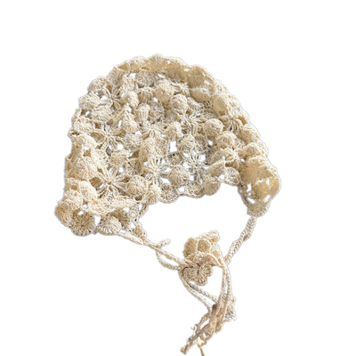 手工钩织2026新款夏季针织女镂空花朵堆堆帽流苏甜美可爱包头帽子