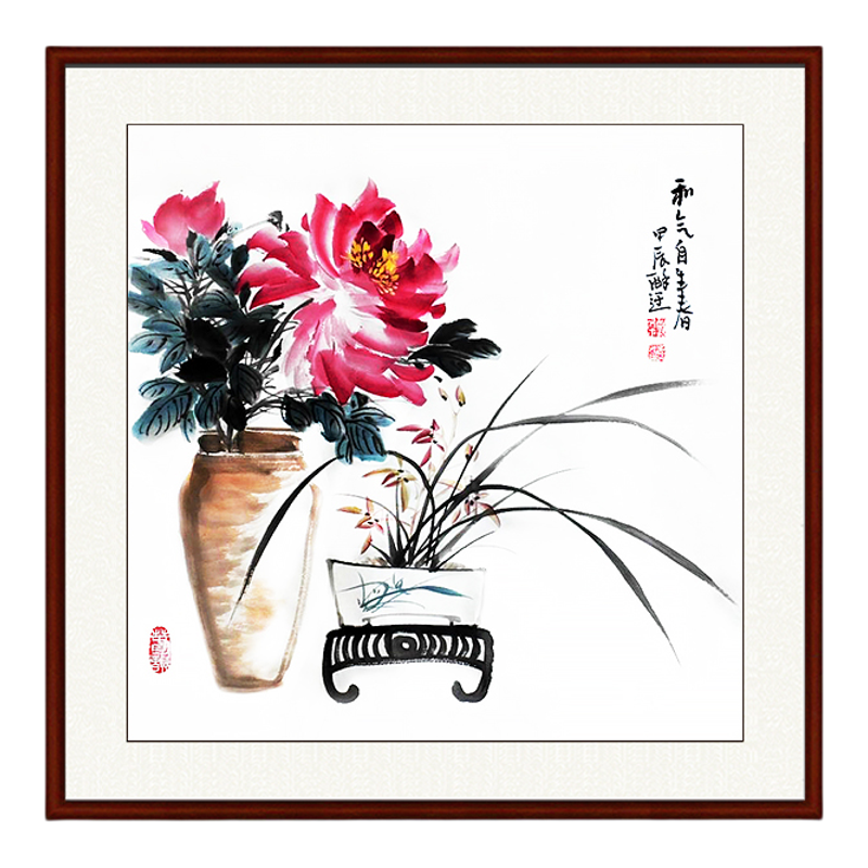 镜框装裱手工写意风兰石中国画