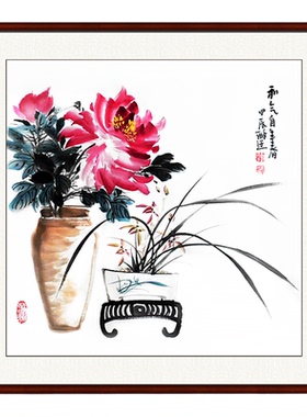 镜框装裱手工写意风兰石中国画