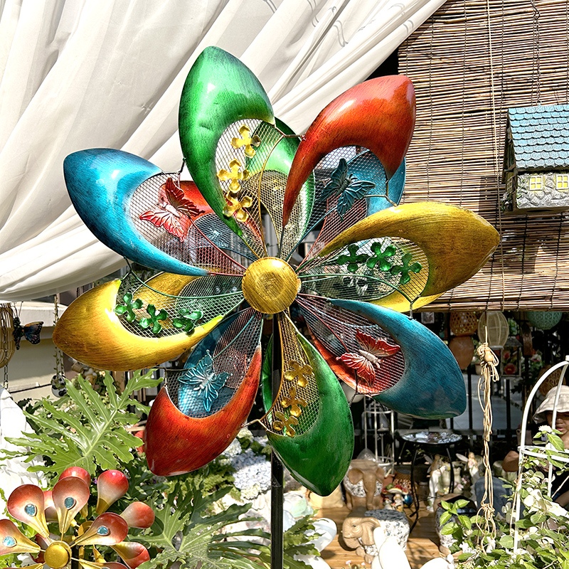 户外旋转铁艺大风车花园庭院装饰大摆件园艺户外别墅露台阳台布置