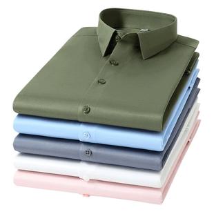 军绿色高级感免烫抗皱弹力衬衫长短袖商务休闲职业西装上班打底衫