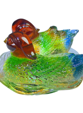 琉璃工艺品小鸳鸯摆件一对家居装饰品床头卧室送朋友结婚新婚礼物