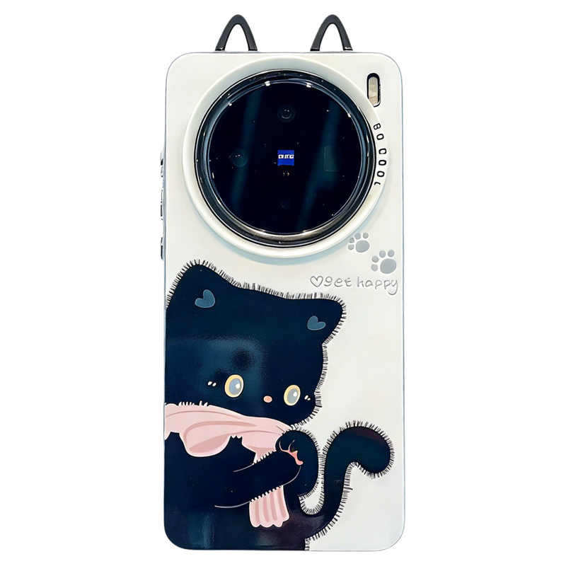 ins风小清新围巾黑猫适用vivox200/x100pro手机壳新款高级感x90/x80网红爆款手机壳x300pro防摔外壳保护套女