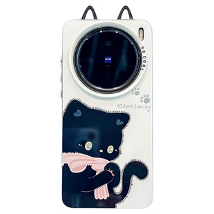ins风小清新围巾黑猫适用vivox200/x100pro手机壳新款高级感x90/x80网红爆款手机壳x300pro防摔外壳保护套女