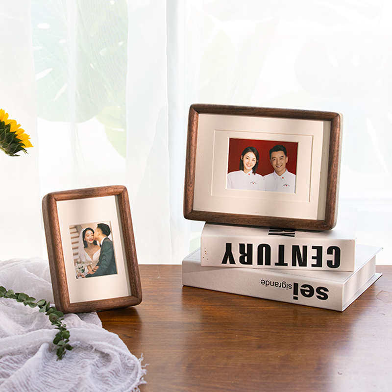 黑胡桃10寸实木相框摆台高级感6寸a4摆件8画框装裱木质洗照片做框
