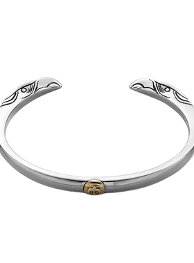 s925个性印第安风手镯潮男女情侣款纯银可调节手环双鹰窄版镯子