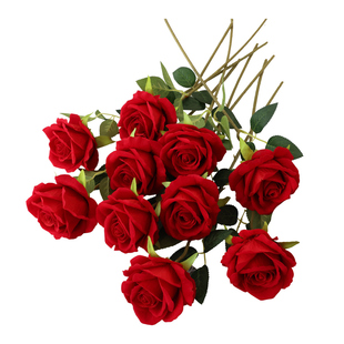 仿真玫瑰花情人节塑料花束家居摆件假花客厅餐桌插花干花摆设装饰