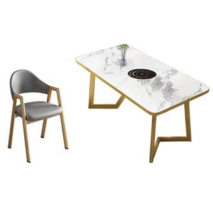 火锅桌子电磁炉一体商用仿理石无烟餐馆用烧烤串串桌椅组合餐桌椅