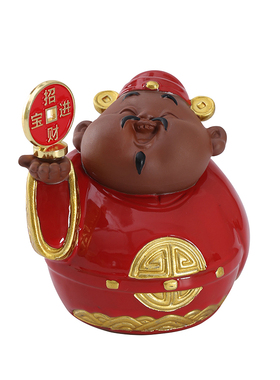 桌面摆件招财进宝财神爷摆件红色陶瓷中式家居桌面装饰品新年礼品