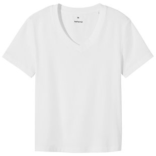 热风女士短袖t恤上衣V领白色打底衫2026年春季新款黑色修身短袖T