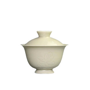 煮雪定瓷原矿釉手拉坯全手剔花莲心专业盖碗定窑茶器