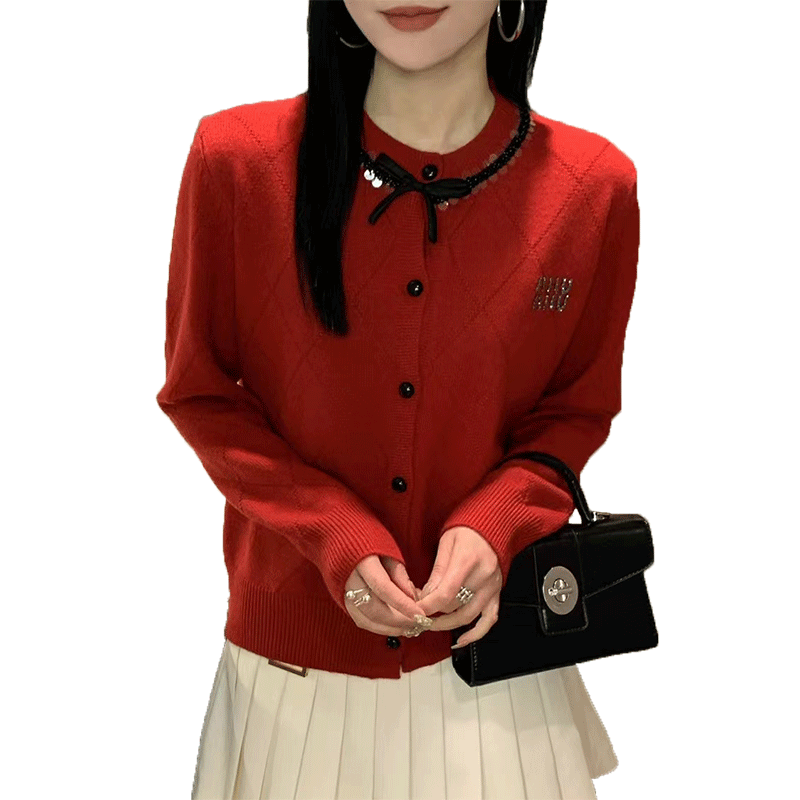 欧洲站2025春装新款重工镶钻亮片蝴蝶结针织开衫小香风外套女秋冬