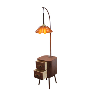 中古风复古卧室落地灯法式客厅茶几边几网红床头柜台灯置物架一体