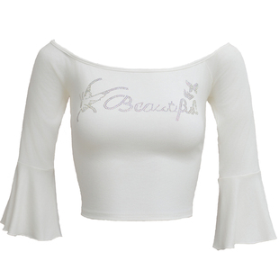 迷迭舞秋冬新款肚皮舞上衣烫钻logo运动健身舞蹈练功上衣闪亮百搭