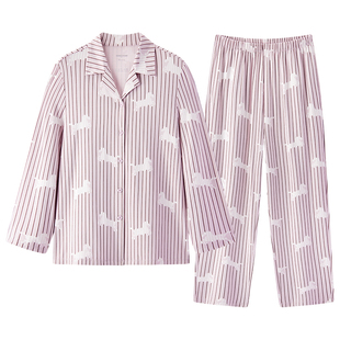 松山棉店马年条纹满印家居服套装柔软亲肤棉莫抗静电本命年情侣春