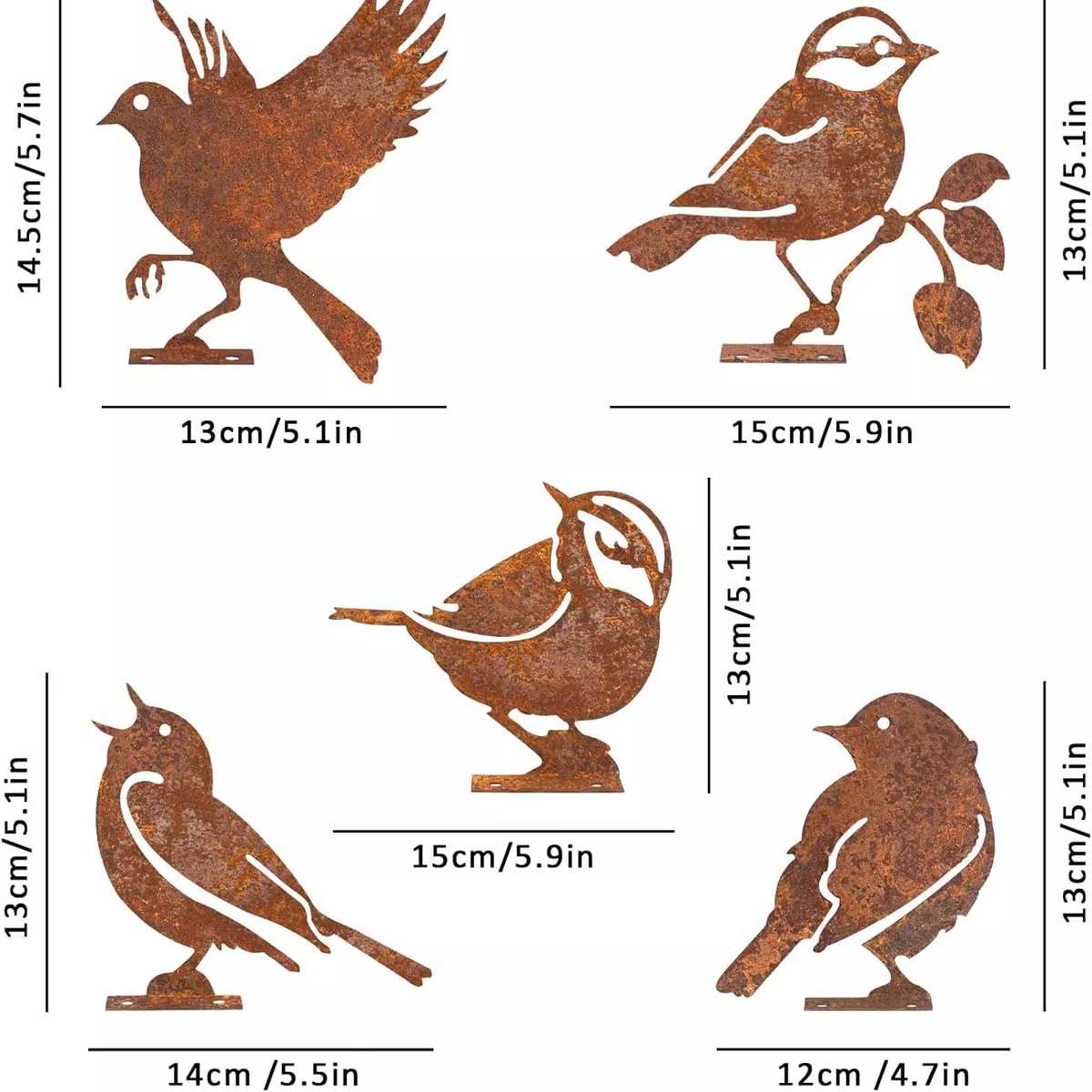 生锈的五只鸟剪影金属园艺铁艺庭院花园螺丝摆件雕塑