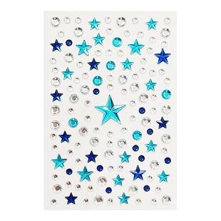 蓝色五角星贴纸演唱会脸上妆容贴饰品宝石应援星星钻化妆贴山根电音钻石脸部亮片眼影超闪儿童亮晶晶舞台表演
