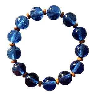 清代官造宫廷御用古法老琉璃 浅蓝色 14mm朝珠文玩手串 包浆油润