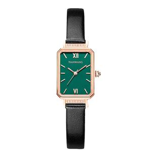 天王手表女款轻奢小众小方表绿表31283方形石英表女生生日礼物
