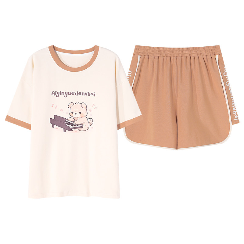 夏季纯棉大码小熊女睡衣套装休闲