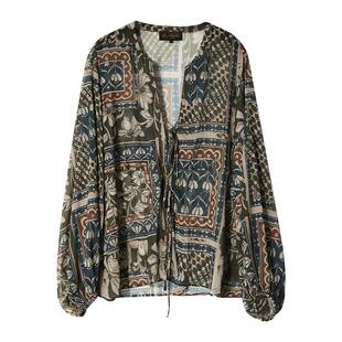 【3件5折】COCOBELLA波普印花雪纺衫裸领波西米亚度假衬衫SR7071