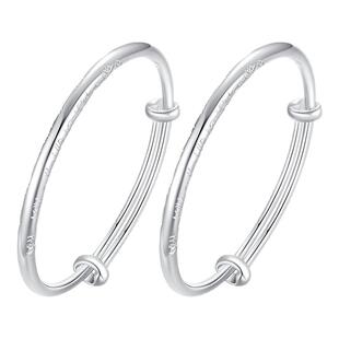 周大生足银宝宝镯平安锁纯银S990如意手镯子一对送满月周岁礼物