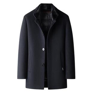 [水貂毛领/鹅绒羊毛]梦特娇男立领羊毛呢大衣冬季羽绒服两穿外套C
