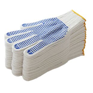 劳保手套耐磨点塑印字加厚点珠胶白纱线手套防滑棉纱工作手套防护