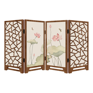 新中式桌面小屏风摆件荷叶高级感边柜斗柜摆台画电视柜装饰品送礼