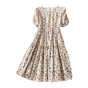 2025夏新品 时尚气质碎花收腰显瘦小清新圆领短袖大摆裙 女连衣裙