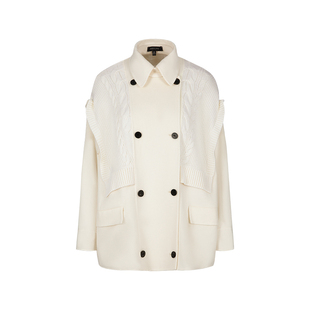 MARYLING玛俪琳秋季新品米白色毛织拼接双面呢外套A1DGW93030