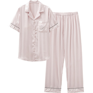 思莉太太睡衣女款夏季冰丝高级感烫钻气质名媛夏天短袖长裤家居服