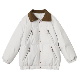 CV大码女装秋冬新款休闲撞色翻领羽绒服90白鸭绒保暖外套锁温胖mm