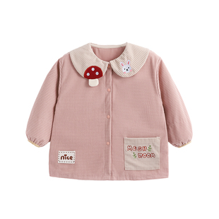 女童秋冬羽绒服防脏罩衣按扣防水吃饭护衣甜美外穿幼儿园画画围裙
