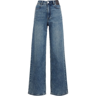 ONLY2026春季新款松弛风皮牌装饰水洗高腰长裤直筒裤牛仔裤女