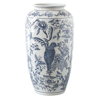 清汤卧果 青花鹦鹉纹陶瓷花瓶复古水培插花摆件客厅装饰家居饰品