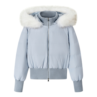 NS76冬季90白鸭绒可拆卸毛领连帽收腰保暖短款防水羽绒服外套女