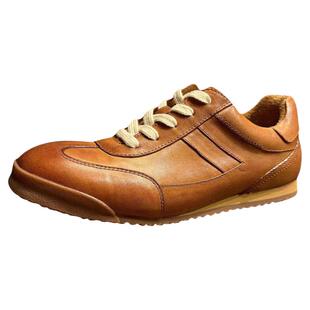 2025新款马皮德训鞋男真皮系带平跟舒适休闲皮鞋手工板鞋单鞋潮鞋