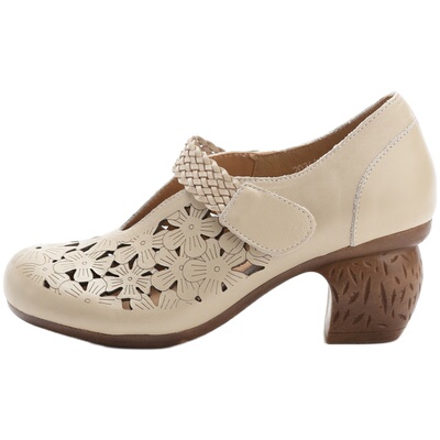 民族风真皮软底女鞋夏手工花朵