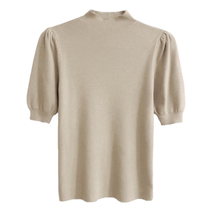 韩版百搭气质圆领泡泡袖针织短袖女大码胖mm显瘦薄款百搭T恤上衣