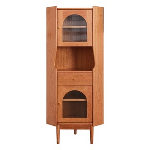 后野实木墙角柜边柜储物收纳柜三角柜 樱桃木日式北欧复古 酒窝