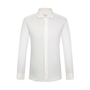 TOMBOLINI东博利尼蓝黄白多彩条纹衬衫男春夏温莎领时尚纯棉衬衣